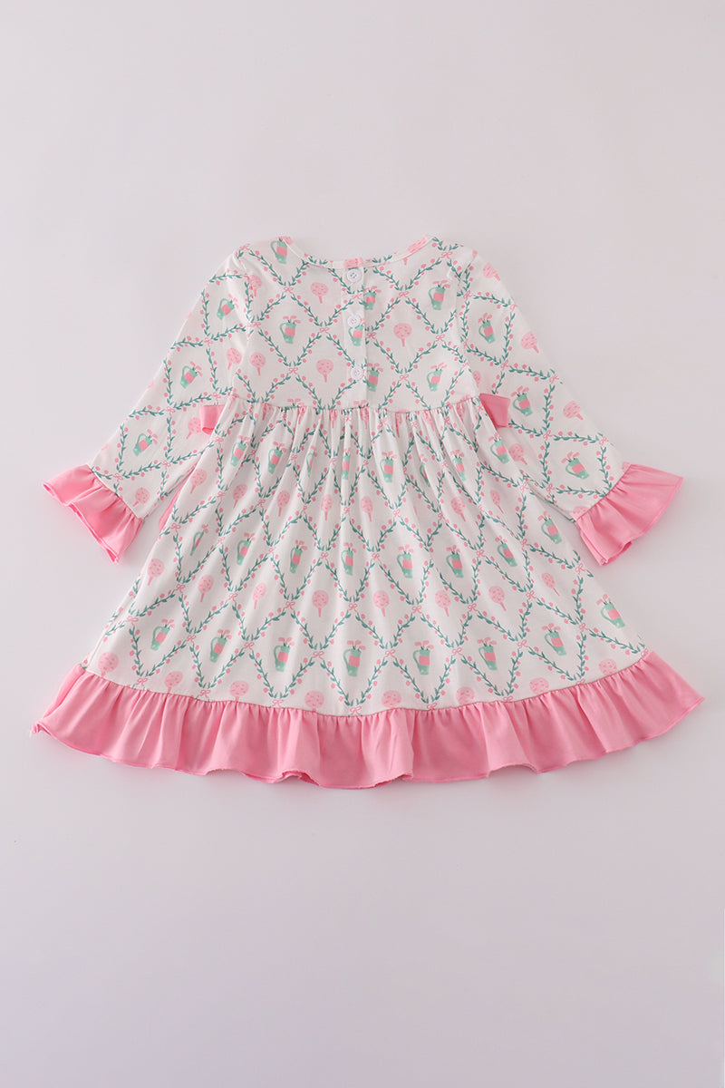 Pink golf print ruffle dress