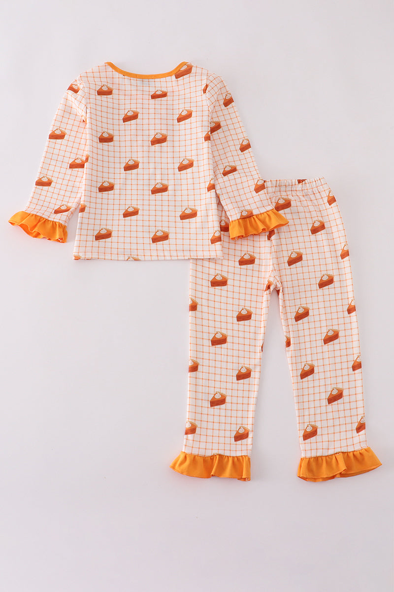 Cream sweet as pie print ruffle pajamas set