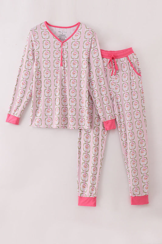 Pink santa claus mom pajamas pants set