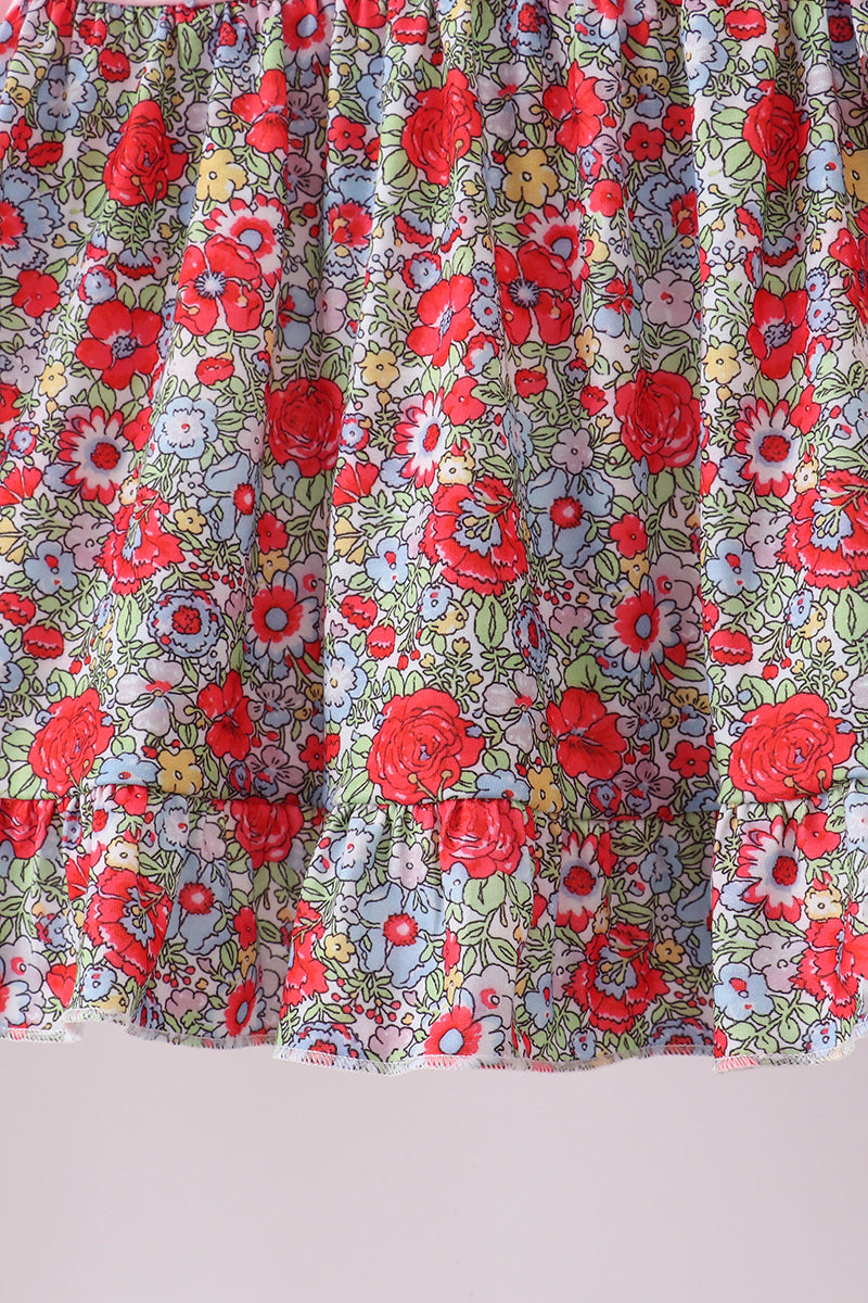 Pink christmas tree applique ruffle dress set