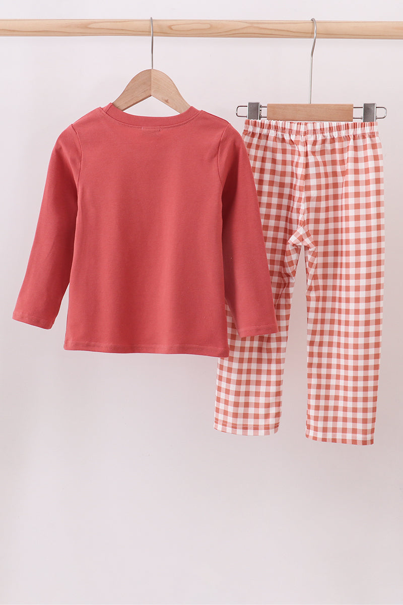 Gingham corduroy pants set