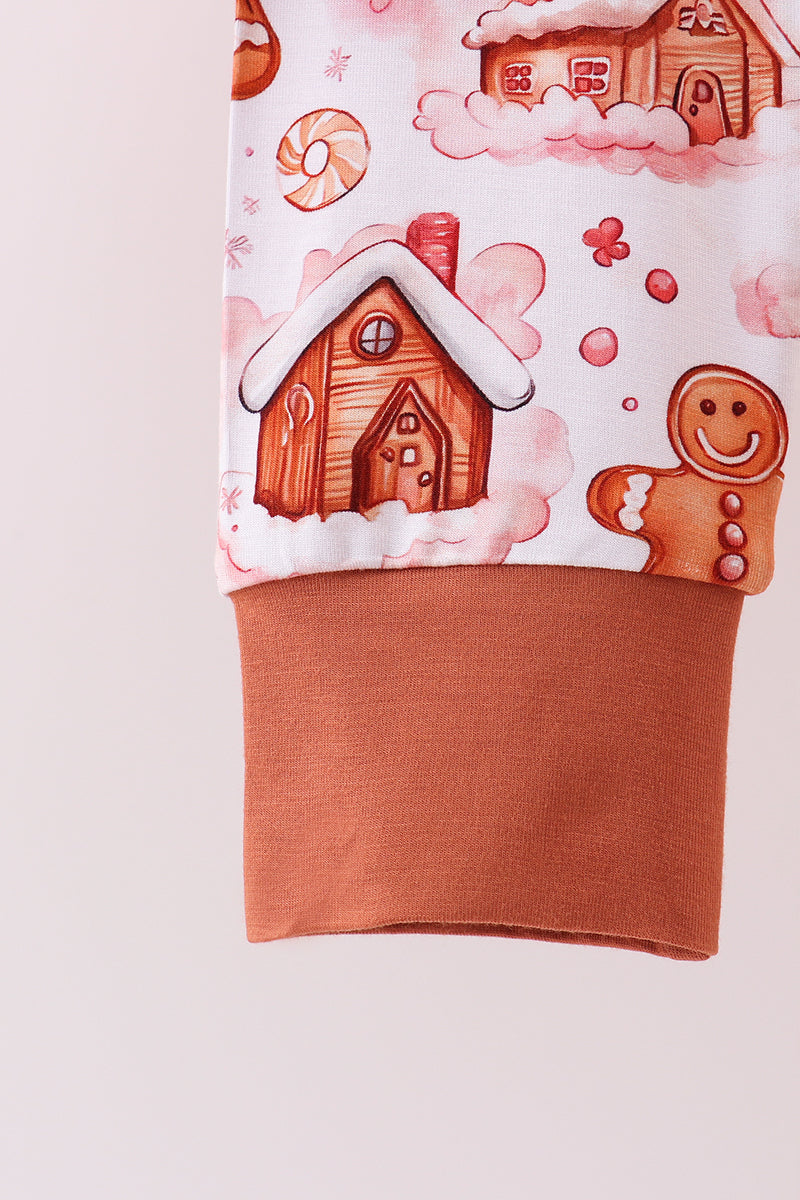 Brown gingerbread house bamboo pajmas romper