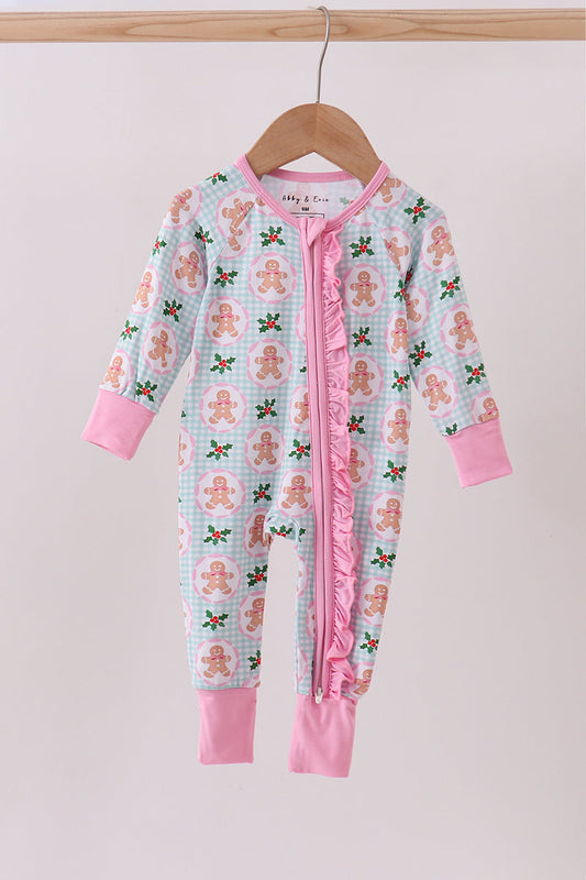 Pink christmas tree bamboo ruffle romper