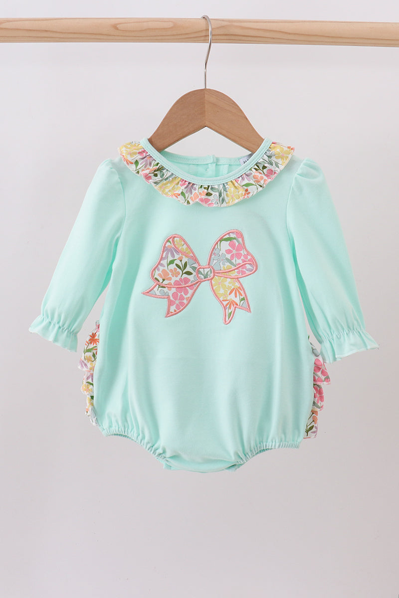 Blue bow floral applique ruffle bubble