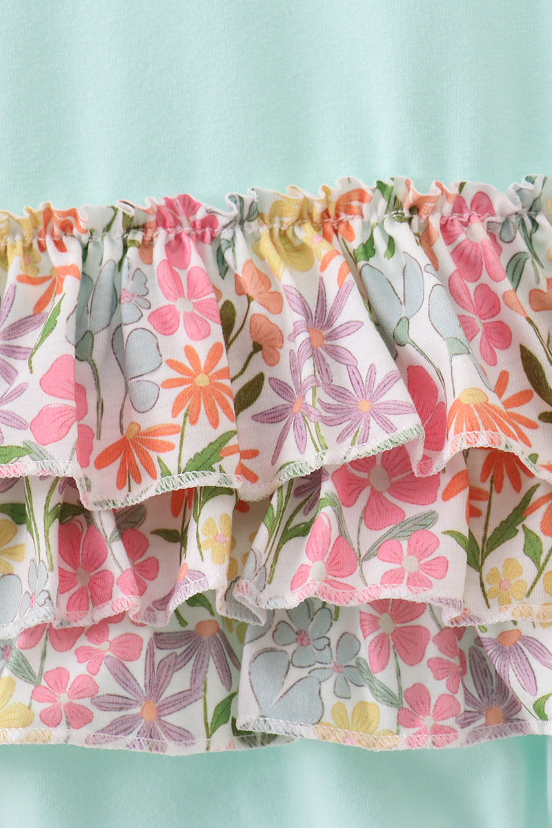 Blue bow floral applique ruffle bubble