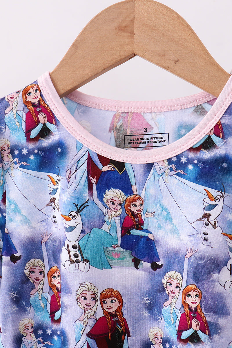 Blue frozen print bamboo shorts set