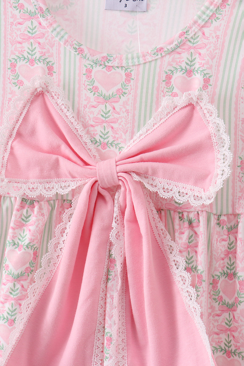 Pink bow floral pants set